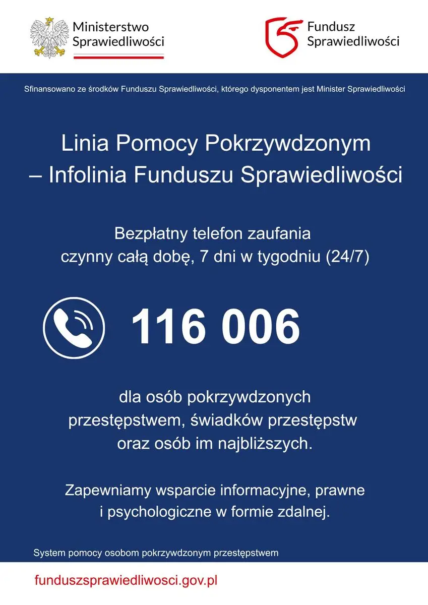 Ogólnopolska Linia Pomocy dla Ofiar Przestępstw - Infolinia Funduszu Sprawiedliwości