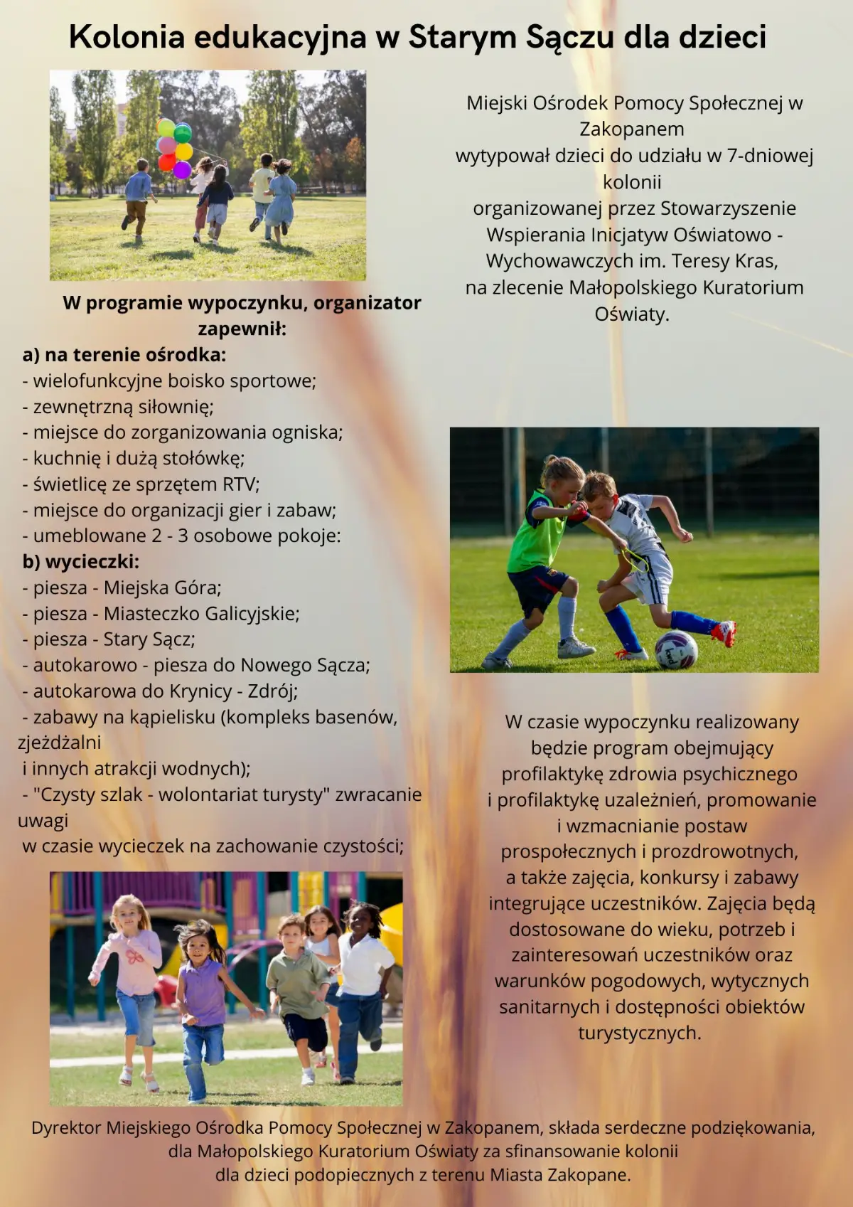 Kolonia edukacyjna w Starym Sączu dla dzieci