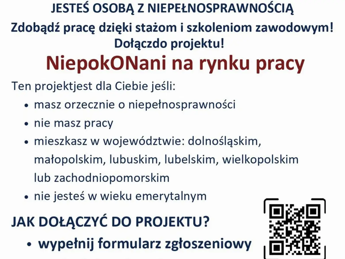 Projekt dla osób z niepełnosprawnością: 'NiepokONani na rynku pracy'