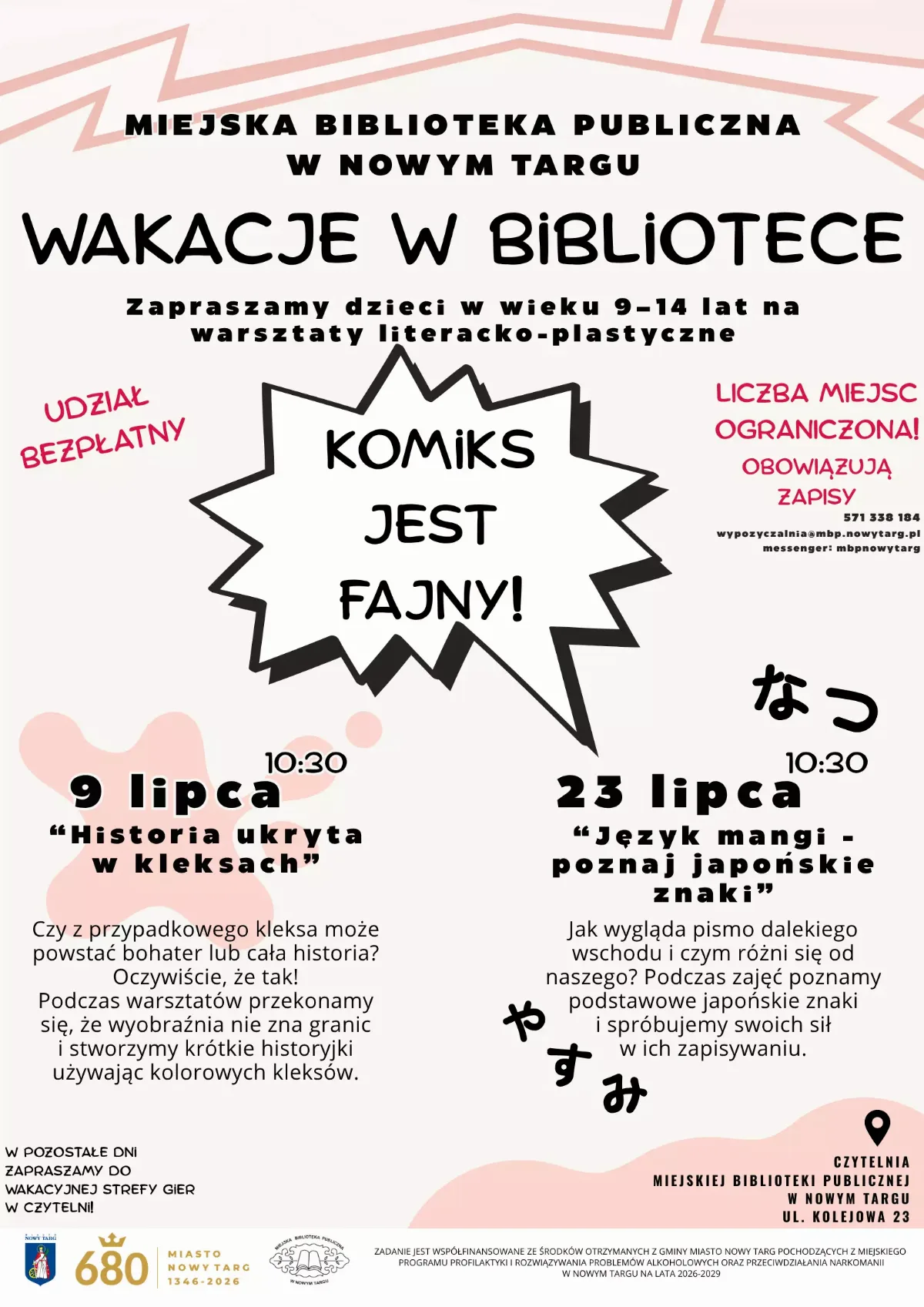 Wakacyjne zajęcia w Czytelni - oferta dla dzieci i młodzieży