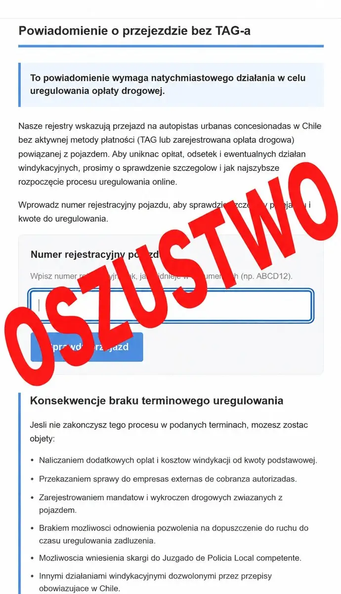 Ostrzeżenie przed fałszywymi mandatami