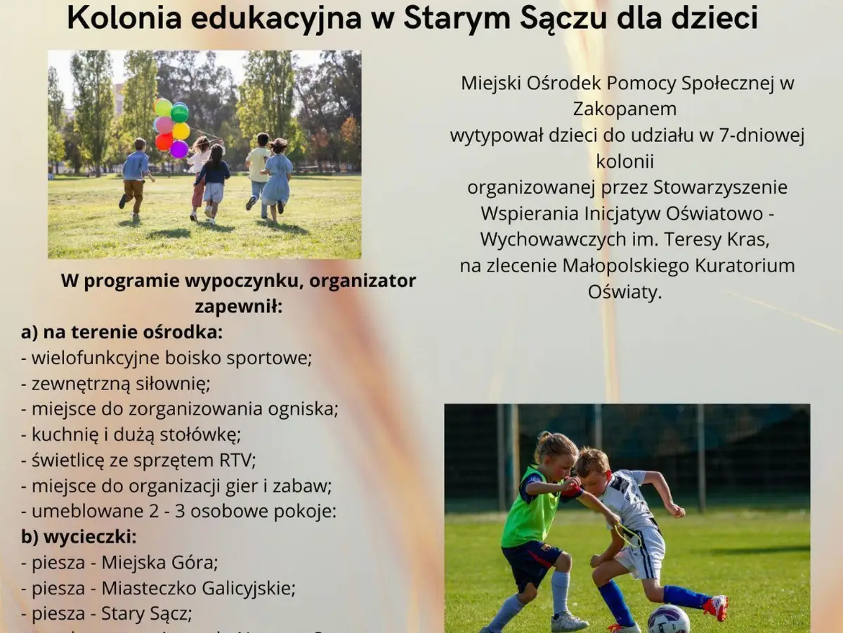 Edukacyjna kolonia dla dzieci w Starym Sączu