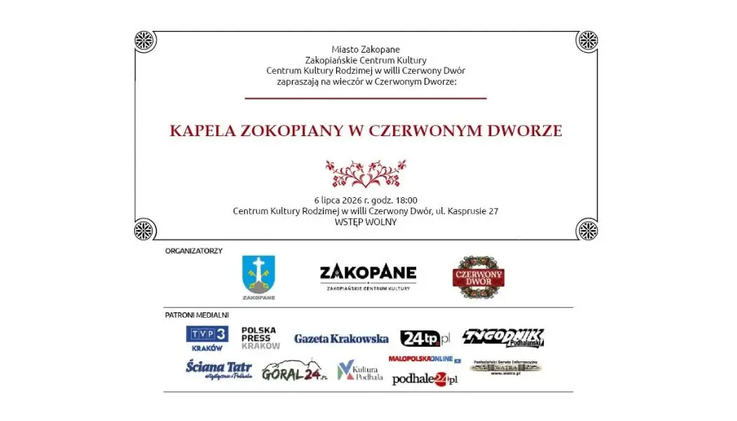 Kapela „Zokopiany” zagra w ogrodzie Czerwonego Dworu w Zakopanem
