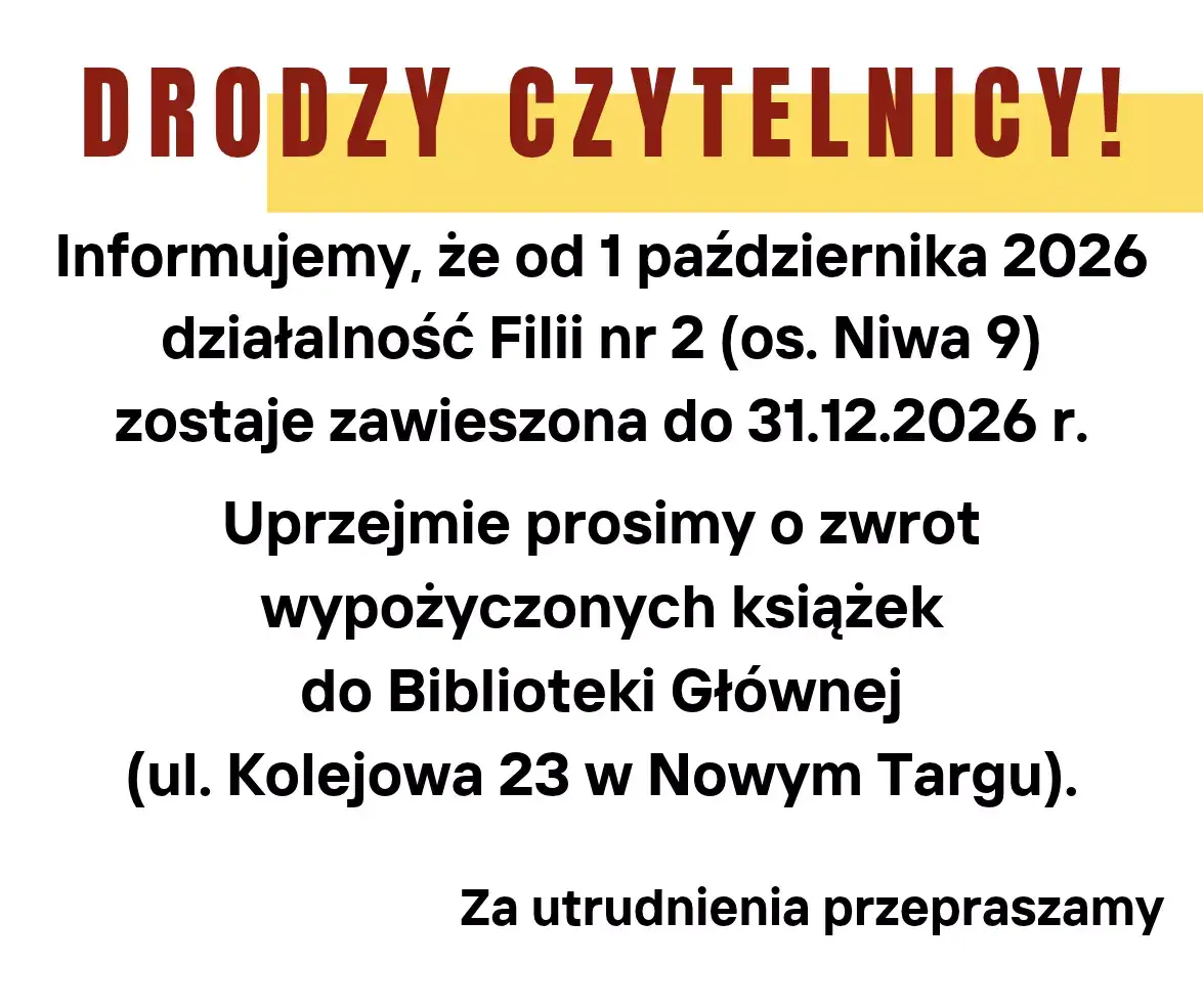 Zawieszenie działalności Filii nr 2 na Niwie